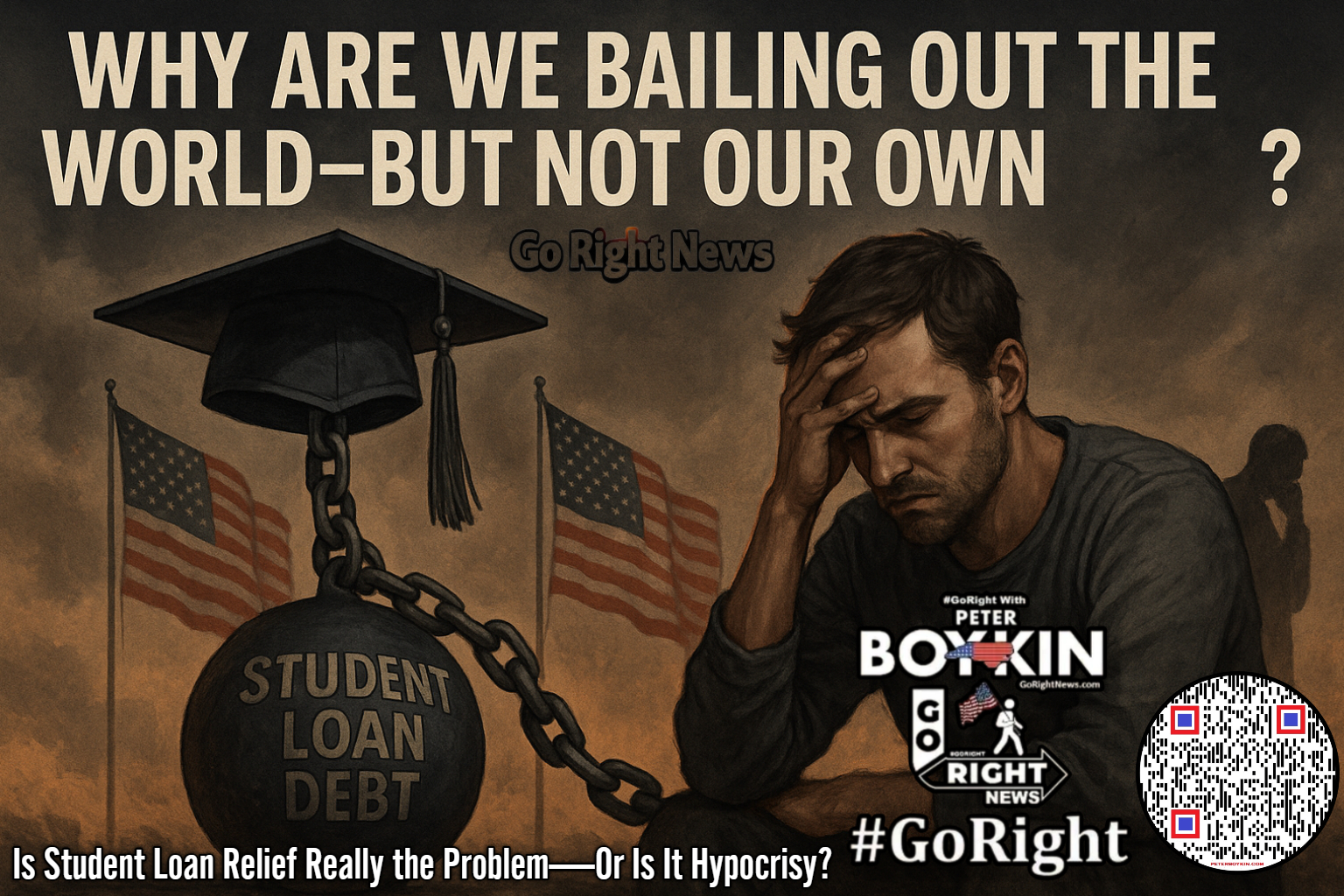 Is Student Loan Relief Really the Problem—Or Is It Hypocrisy? This explosive monologue dives into the reality of student loan debt, calling out both sides of the political aisle for turning a blind eye to the financial struggles of millions of Americans. With raw personal truth and a fierce defense of working-class citizens, Peter Boykin challenges the party-line hypocrisy and asks why we’re funding everything except our own future. If you've ever struggled under the weight of student loans or questioned the system—this is for you. #GoRightWithPeterBoykin, #StudentLoanRelief, #AmericaFirst, #FixTheSystem, #DebtCrisis, #CollegeDebt, #EndTheInterest, #RepublicanHypocrisy, #FinancialJustice, #ConstitutionalTruth, #KaplanFraud, #SupportAmericanStudents, #GoRightNews, #GoRight 